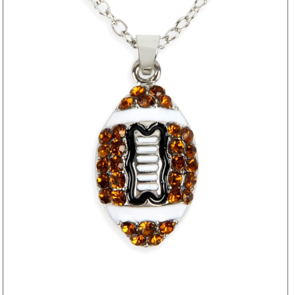Rhinestone football pendant & necklace